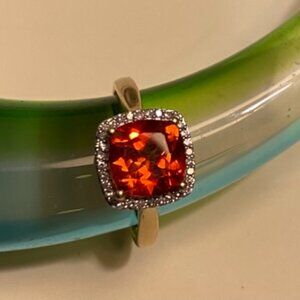 Orange mystic quartz and diamond gold ring